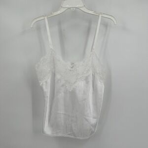 Body Chic Womens White Satin Lace Trim Camisole Tank Top Size M Coquette Dainty
